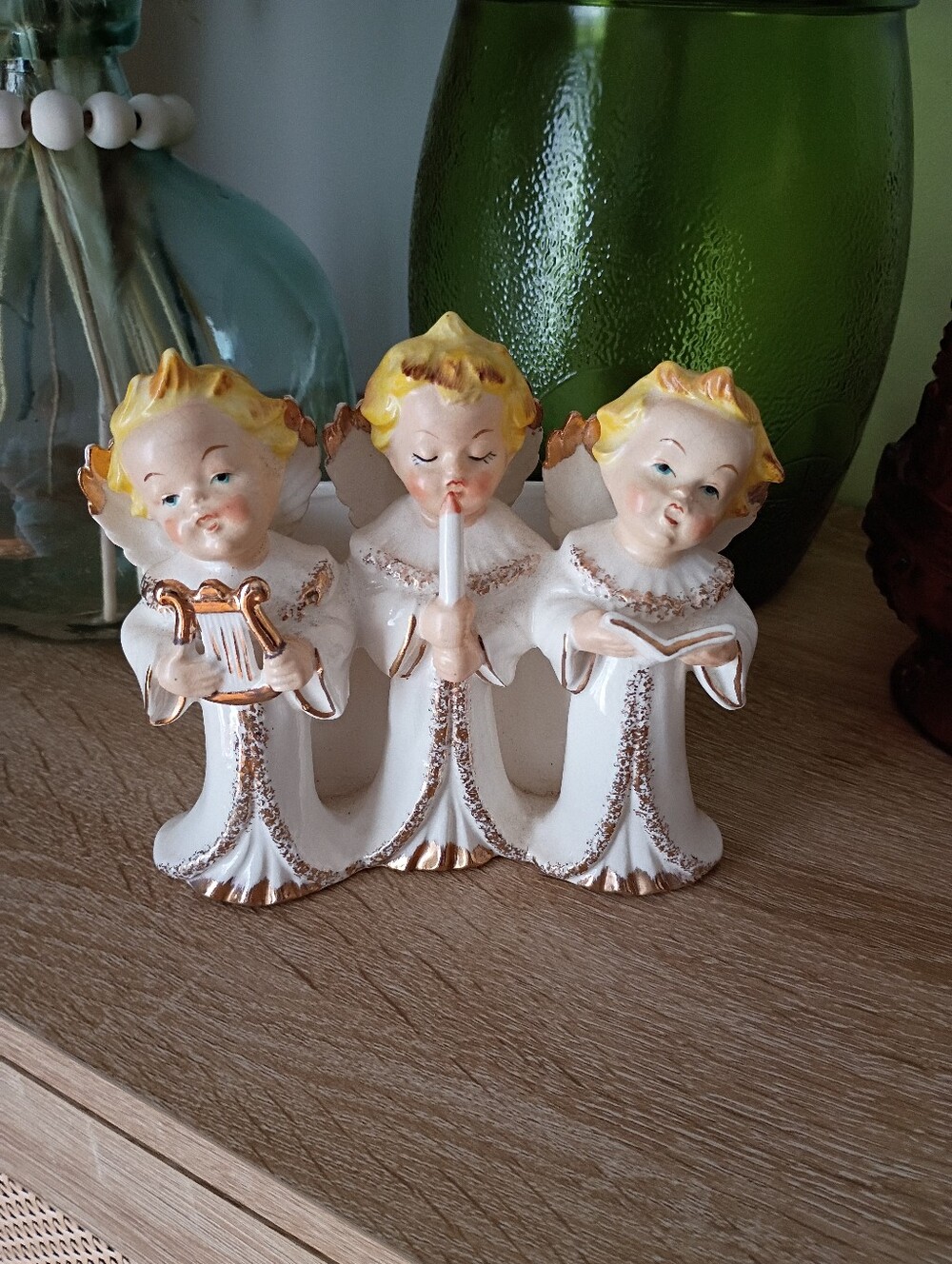 Vintage Rare Artmark Christmas Gold And White Choir Angels Planter 1950s
